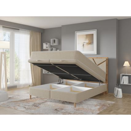 Kárpitozott franciaágy matracokkal és beépített tárolóval NAOMI 160x200 cm, bézs