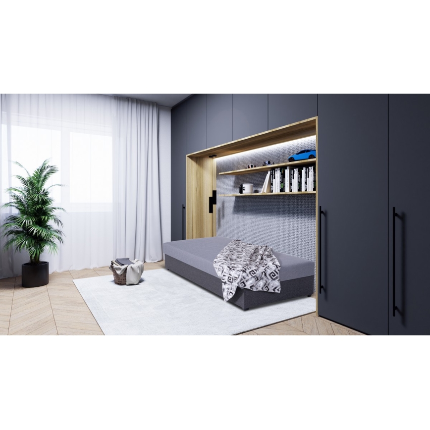 Kárpitozott heverő JACOB XL, tárolóval, teherbírás 130 kg, 90x200 cm, szürke