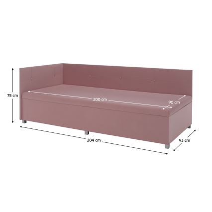 Kárpitozott heverő univerzális fejvéggel és tárolóval AMSTERDAM 90x200 cm rózsaszín
