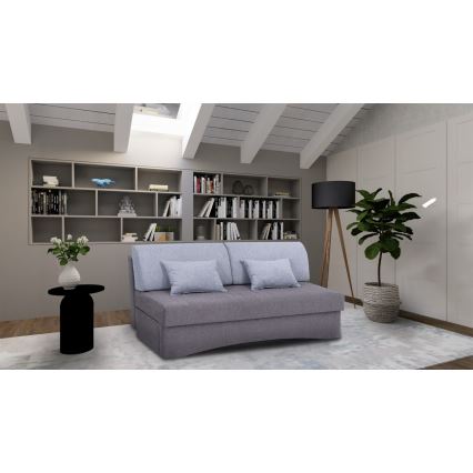 PAUL kárpitozott, karfamentes háromszemélyes kihúzható kanapé mindennapi alváshoz, szürke