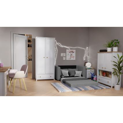 Kárpitozott, kihúzható kétszemélyes karfás kanapé LAYLA szürke