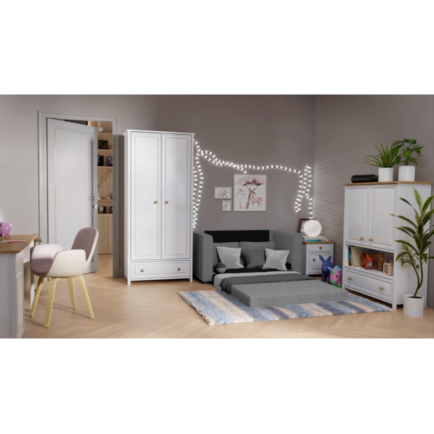 Kárpitozott, kihúzható kétszemélyes karfás kanapé LAYLA szürke