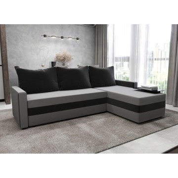 Kárpitozott, univerzális, kihúzható L alakú sarokülőgarnitúra BRISTOL szürke/fekete