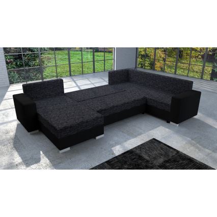 Kárpitozott univerzális U-alakú kihúzható ülőgarnitúra YORK fekete/antracit