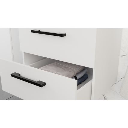 KATE mosdóval szerelt fürdőszobai szekrény + tükörszekrény + fali szekrény fehér