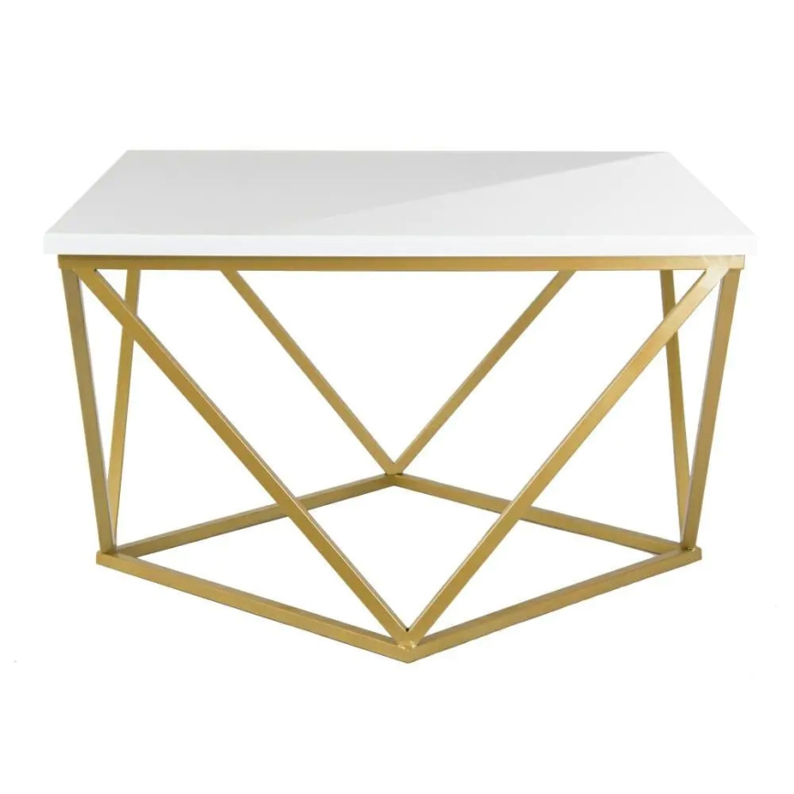 Kávéasztal CURVED 62x62 cm sárgaréz/fehér