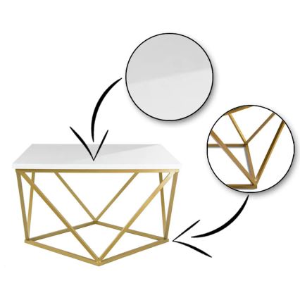 Kávéasztal CURVED 62x62 cm sárgaréz/fehér