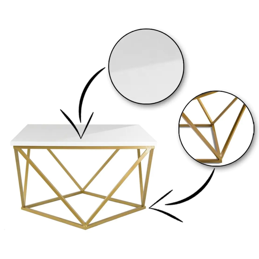 Kávéasztal CURVED 62x62 cm sárgaréz/fehér