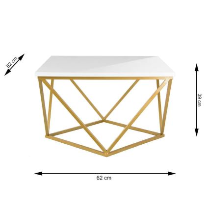 Kávéasztal CURVED 62x62 cm sárgaréz/fehér