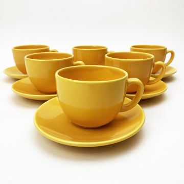 Kávés készlet 6x kerámia Tereza csésze alátéttel, sárga
