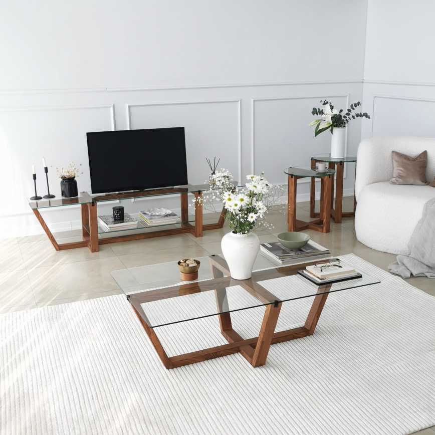 Kávésasztal AMALFI 35x105 cm fenyő/átlátszó