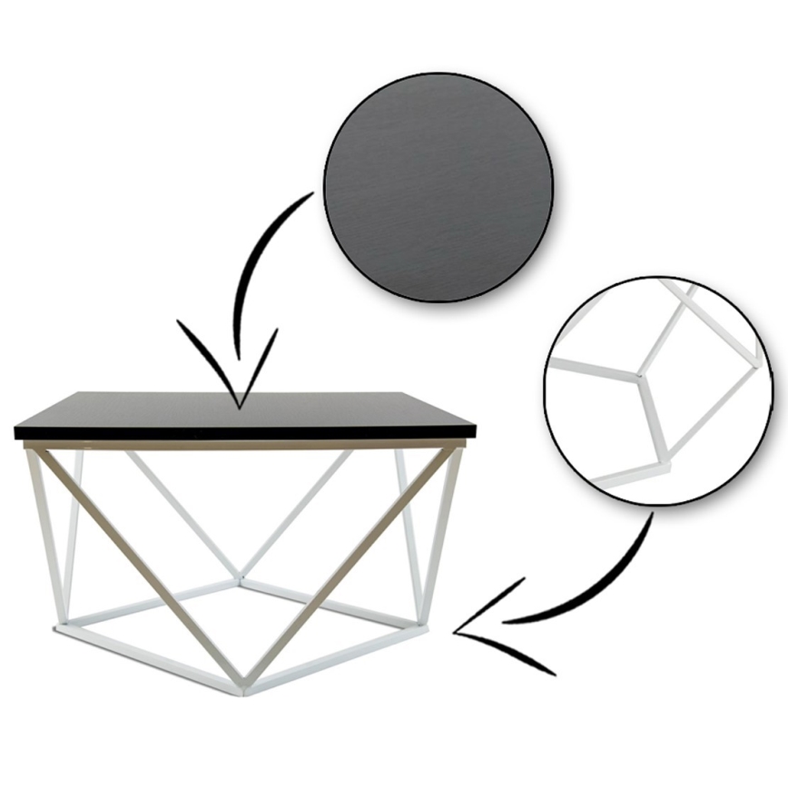 Kávésasztal CURVED 60x60 cm fehér/fekete