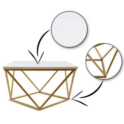 Kávésasztal CURVED 62x62 cm arany/fehér