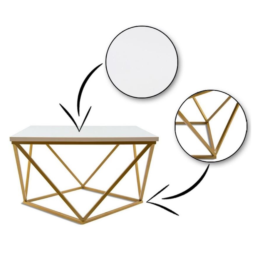 Kávésasztal CURVED 62x62 cm arany/fehér