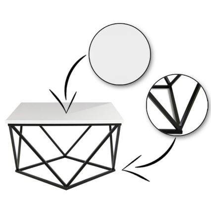 Kávésasztal CURVED 62x62 cm fekete/fehér