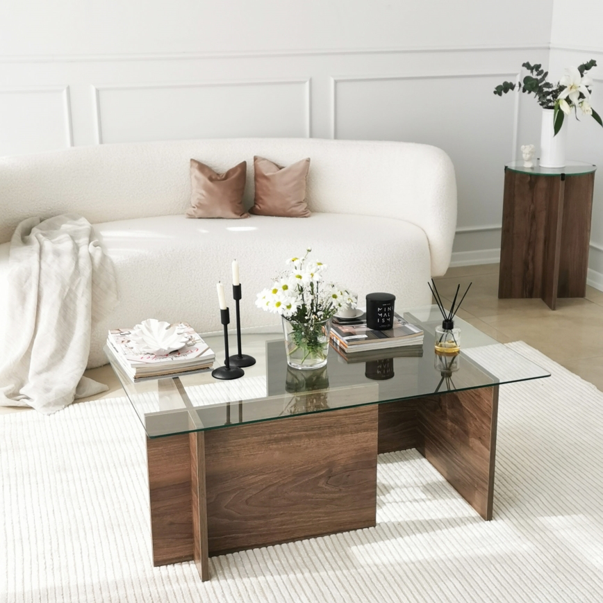 Kávésasztal ESCAPE 40x105 cm barna/átlátszó