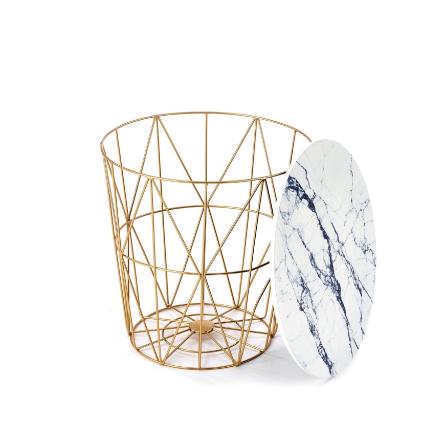 Kávésasztal HARISSA 41x42 cm arany/fehér márvány dekoráció