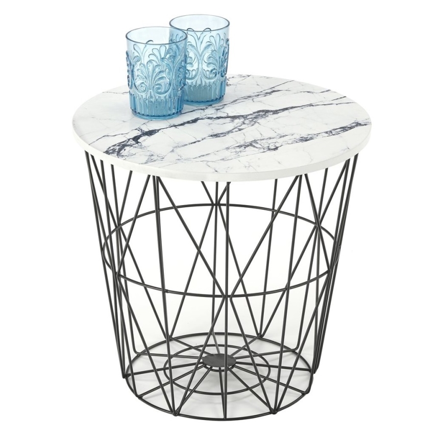 Kávésasztal HARISSA 41x42 cm fekete/fehér márvány dekoráció