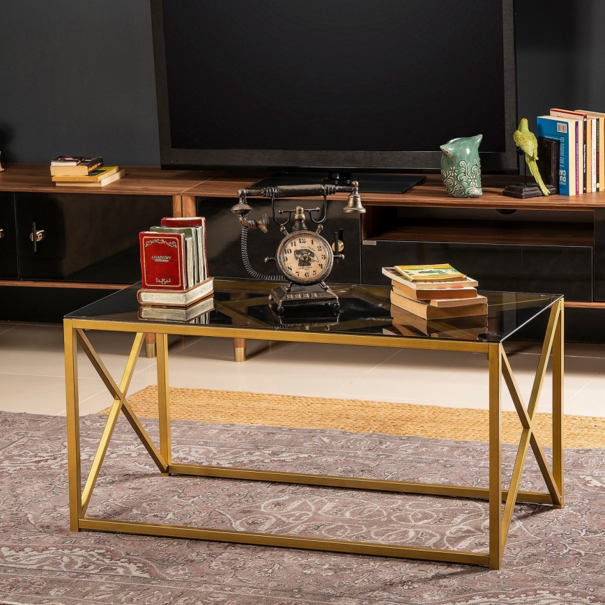 Kávésasztal ILIOMAR 46,6x94 cm arany/fekete