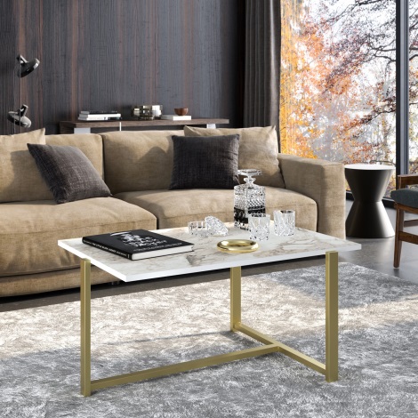 Kávésasztal MERIDETHS 45x92 cm arany/fehér