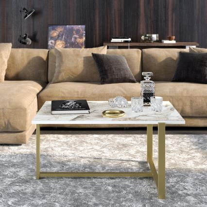 Kávésasztal MERIDETHS 45x92 cm arany/fehér