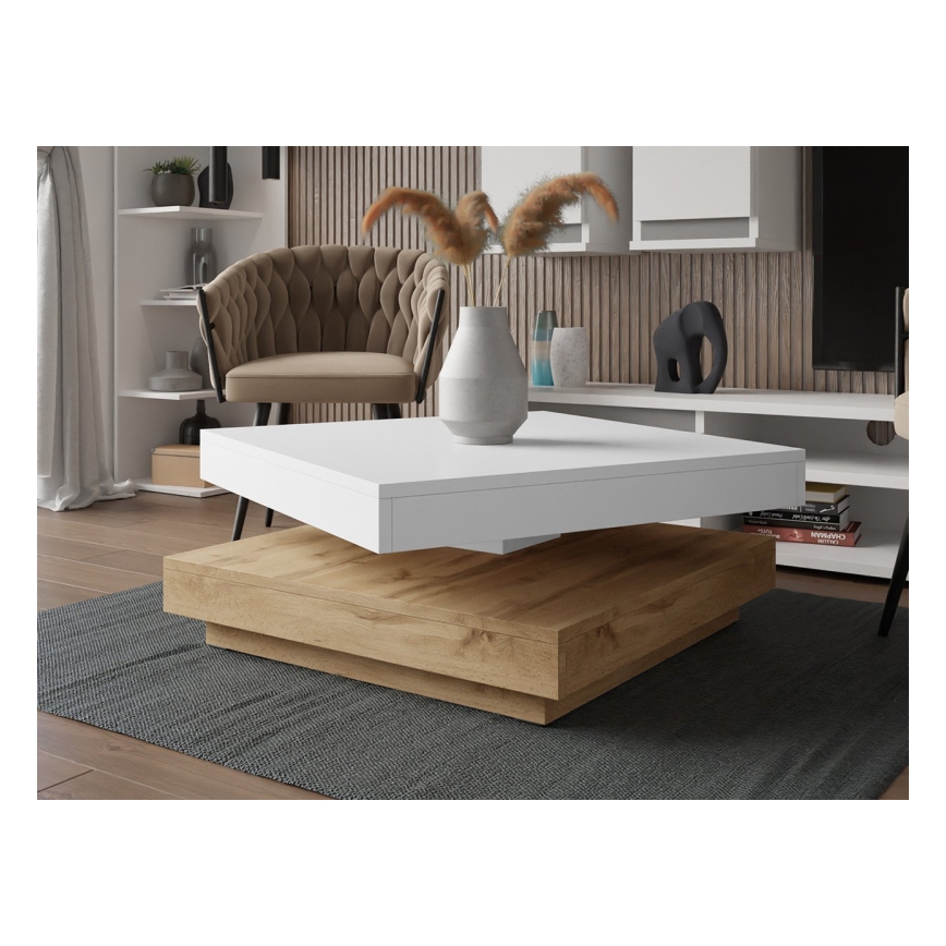 Kávésasztal NENANI 34x70 cm fehér/tölgy wotan