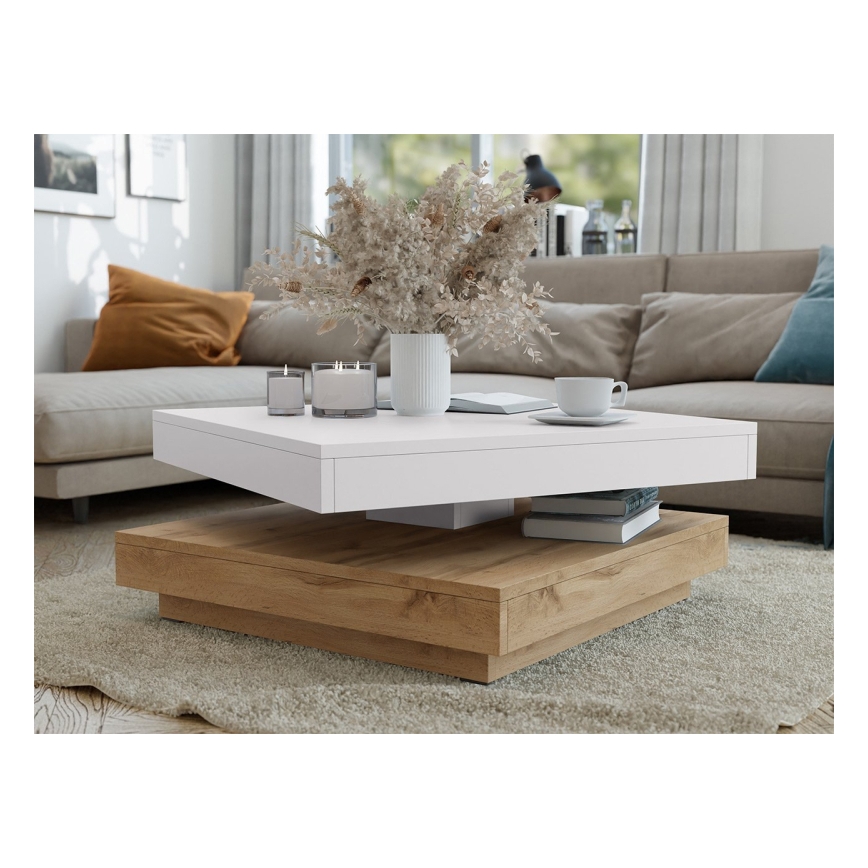 Kávésasztal NENANI 34x70 cm fehér/tölgy wotan