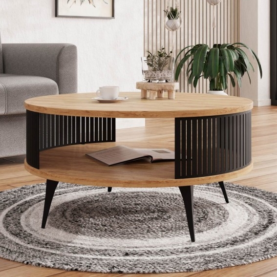 Kávésasztal ROENNI 44x75 cm fekete/arany tölgy