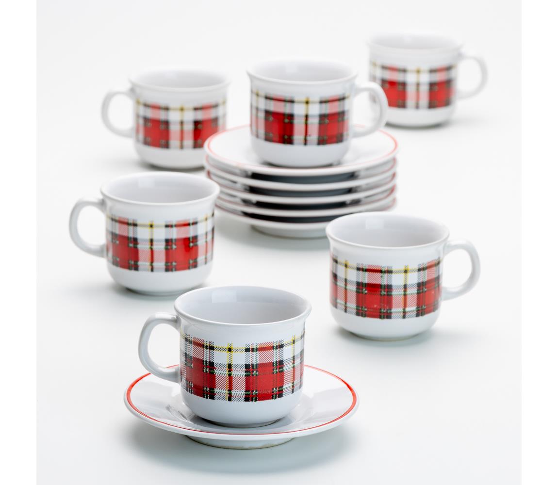 Kávéskészlet 6x Kerámia pohár csészealjjal kockás