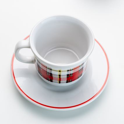 Kávéskészlet 6x Kerámia pohár csészealjjal kockás