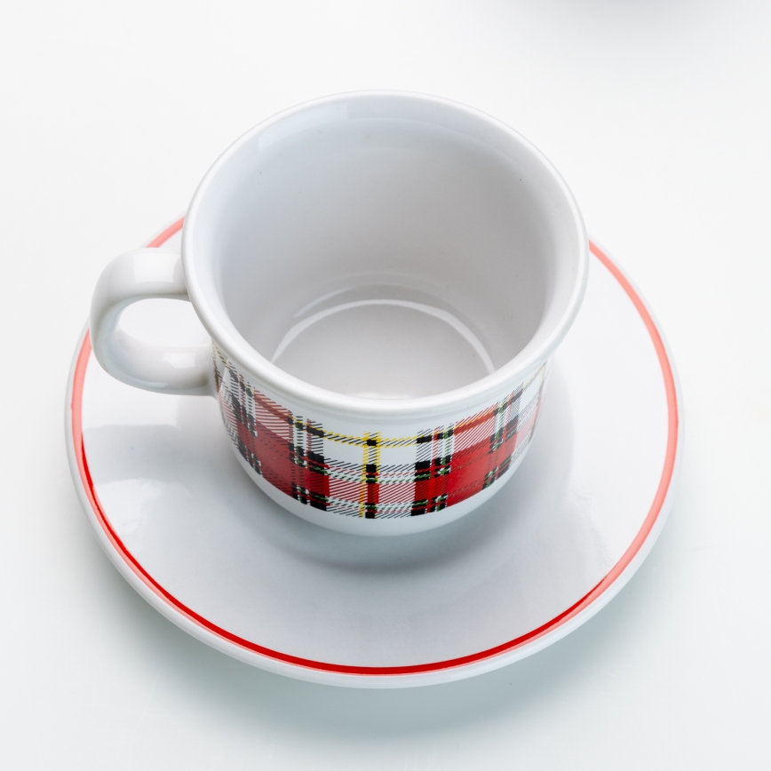 Kávéskészlet 6x Kerámia pohár csészealjjal kockás