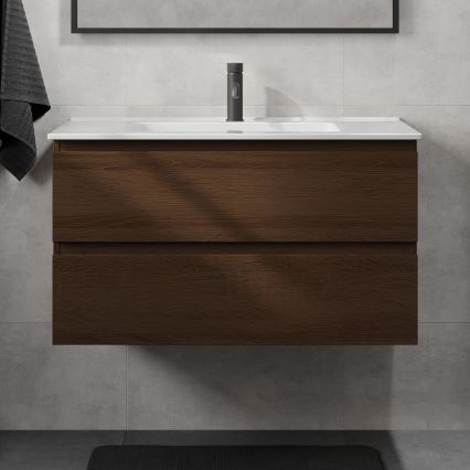 KENWOOD 91 cm-es fürdőszobabútor mosdóval, dió/fehér
