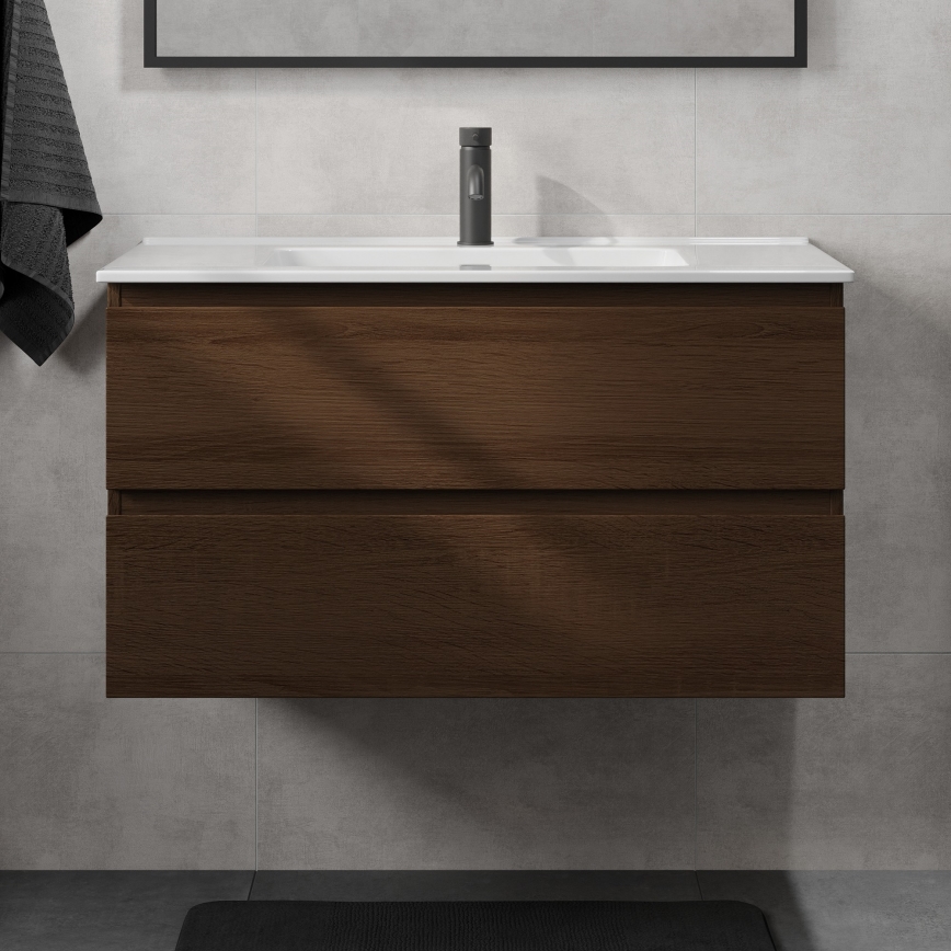 KENWOOD 91 cm-es fürdőszobabútor mosdóval, dió/fehér