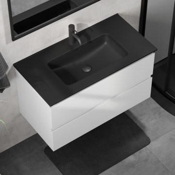 KENWOOD 91 cm-es fürdőszobaszekrény mosdóval, fehér/fekete