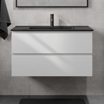 KENWOOD 91 cm-es fürdőszobaszekrény mosdóval, fehér/fekete