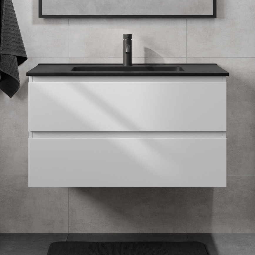 KENWOOD 91 cm-es fürdőszobaszekrény mosdóval, fehér/fekete