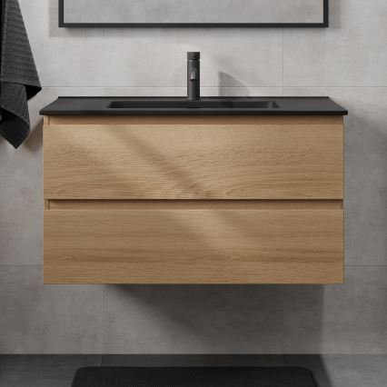 KENWOOD 91 cm-es mosdószekrény, tölgy/fekete