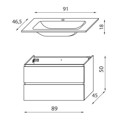KENWOOD fürdőszobai szekrény mosdóval, 91 cm, fehér