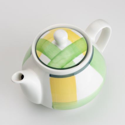 Zöld-sárga kerámia kávéfőző fedővel, Lucie