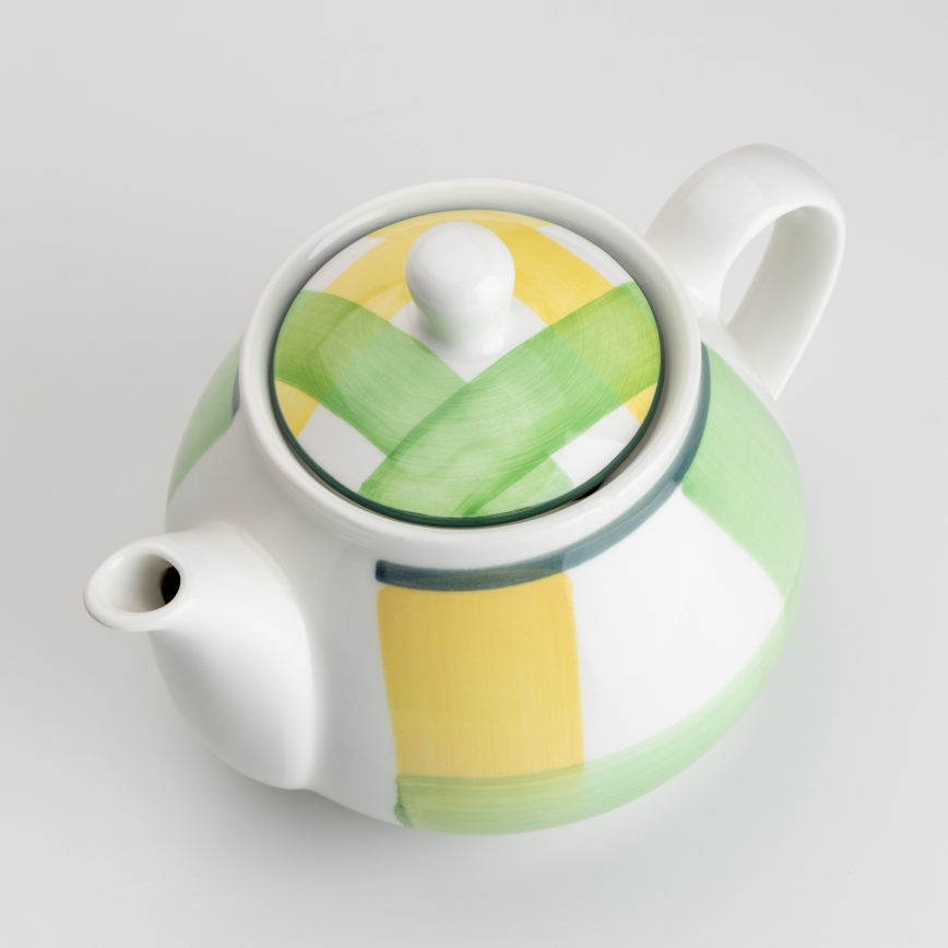 Zöld-sárga kerámia kávéfőző fedővel, Lucie