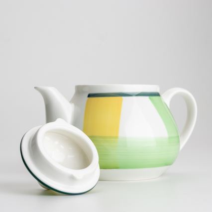 Zöld-sárga kerámia kávéfőző fedővel, Lucie