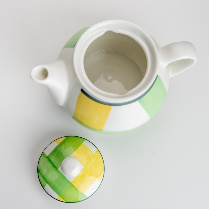Zöld-sárga kerámia kávéfőző fedővel, Lucie