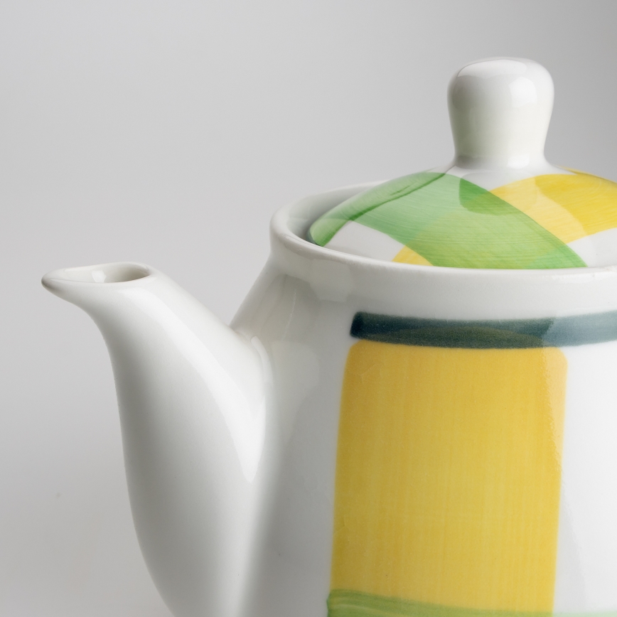 Zöld-sárga kerámia kávéfőző fedővel, Lucie
