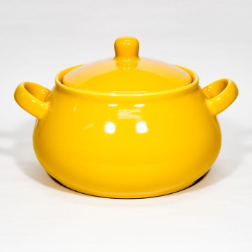 Kerámia leveses tál fedéllel sárga