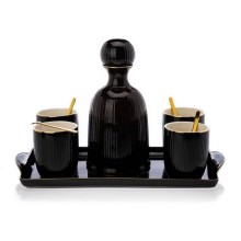 Kerámia pohárkészlet kancsóval és tálcával KENDI fekete