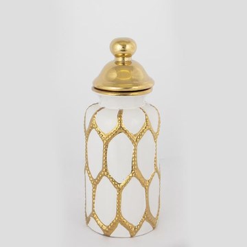 Kerámia tégely 31x12,5 cm arany/fehér