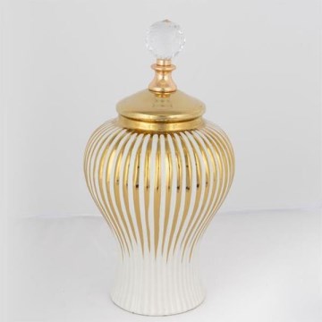 Kerámia tégely 35x17,5 cm arany/fehér