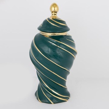 Kerámia tégely 41x20 cm arany/zöld