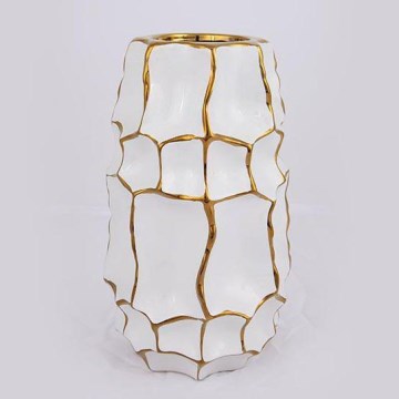 Kerámia váza 25x14,5 cm arany/fehér