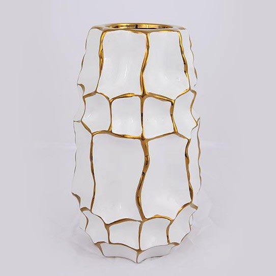 Kerámia váza 25x14,5 cm arany/fehér